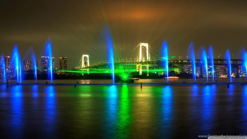 Rainbow Bridge Light Show In Tokyo HD Desktop Wallpapers ...