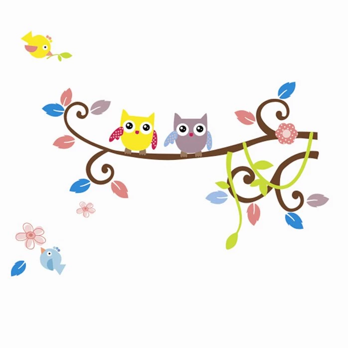 Colorful Graphic The Owl Singing On The Tree Wall Stickers Wall ...