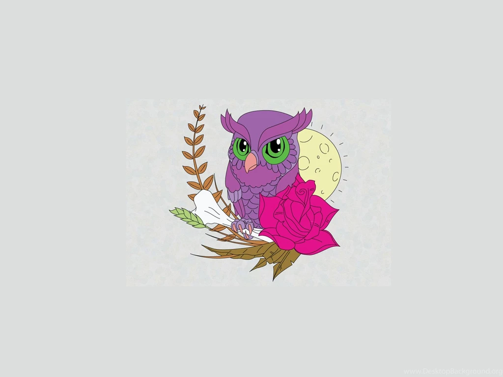 Free Designs Colorful Owl And Moon Tattoo Wallpapers