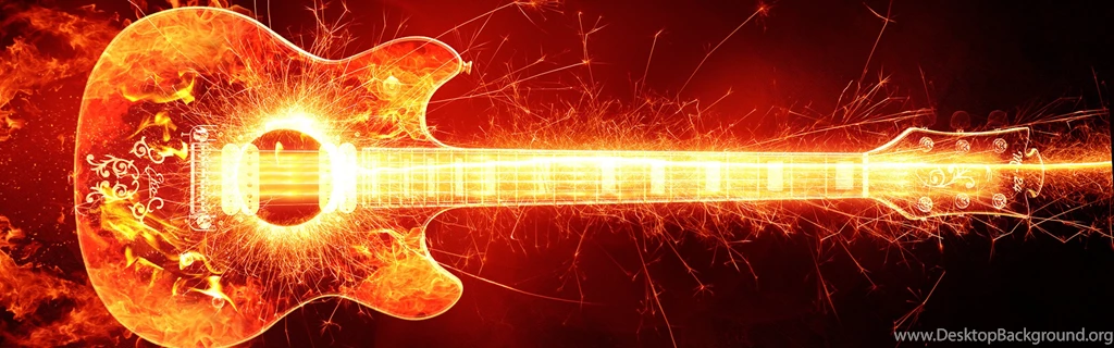 Wallpapers Download 2880x900 Guitar With Fire And Sparks
