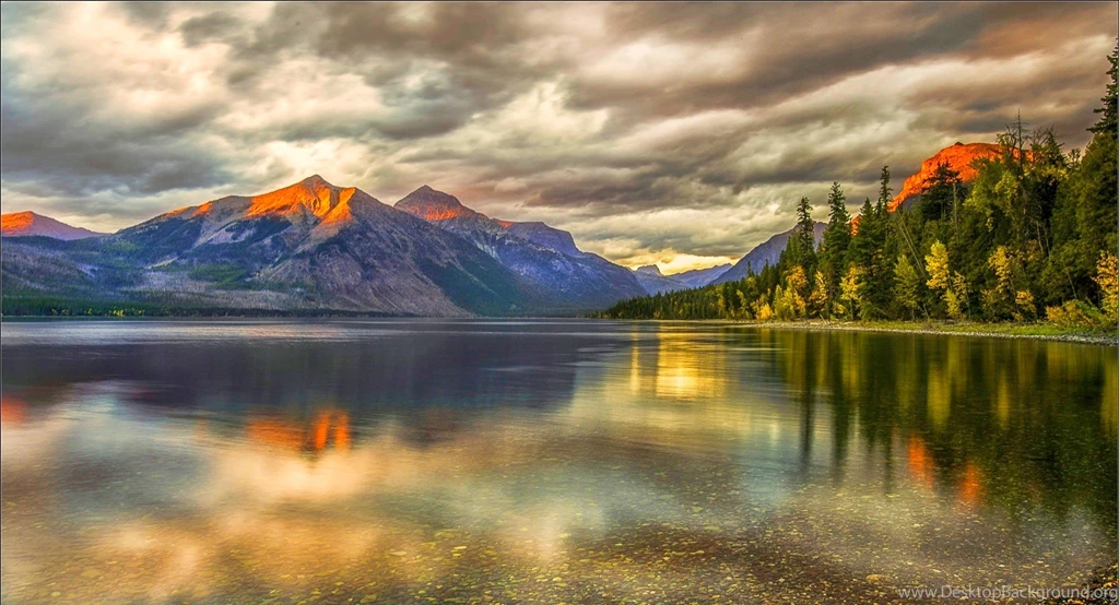 Lakes: McDonald Lake Sunset Mountains Montana Beautiful Forest ...