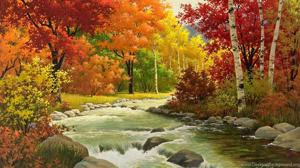Download Wallpapers 3840x2160 Autumn, Landscape, Painting, River ...