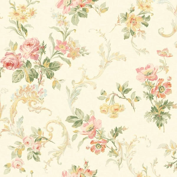522 30003 Peach Floral Acanthus Trail Fairwinds Studio Wallpapers