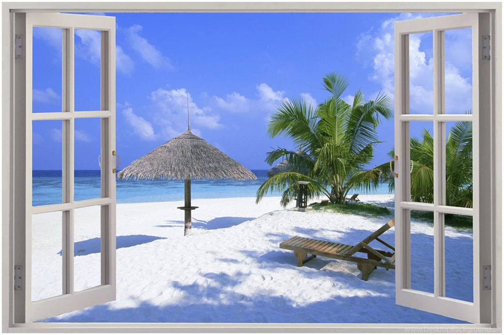 Huge 3D Window Exotic Beach View Wall Stickers Film Mural Art ...