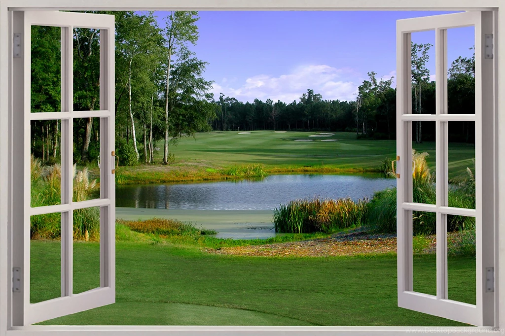 Gardens Wallpaper: Huge 3D Window Golf Fairway View Wall Stickers ...