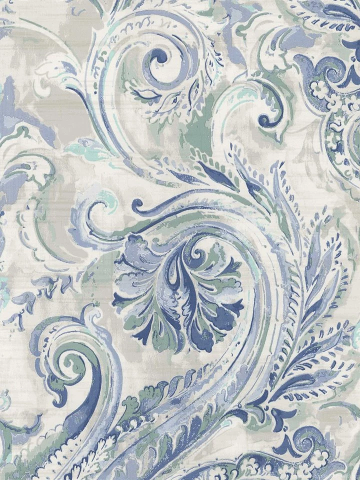 Blue Tones Washed Paisley Wallpapers   Interior Home Decor