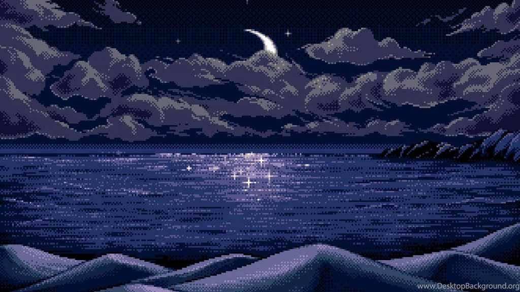 Clouds Night Moon Pixel Art Lakes Wallpapers