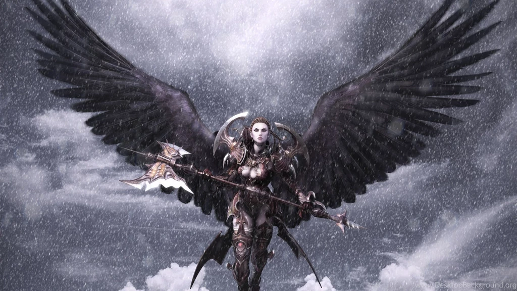 Wallpaper: AION, Video Game, Girl, Angel, Snowflakes, Axe, Flying ...