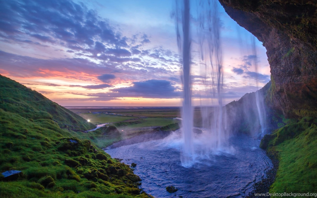 Waterfalls Hills Foliage Sunset Rock Wallpapers
