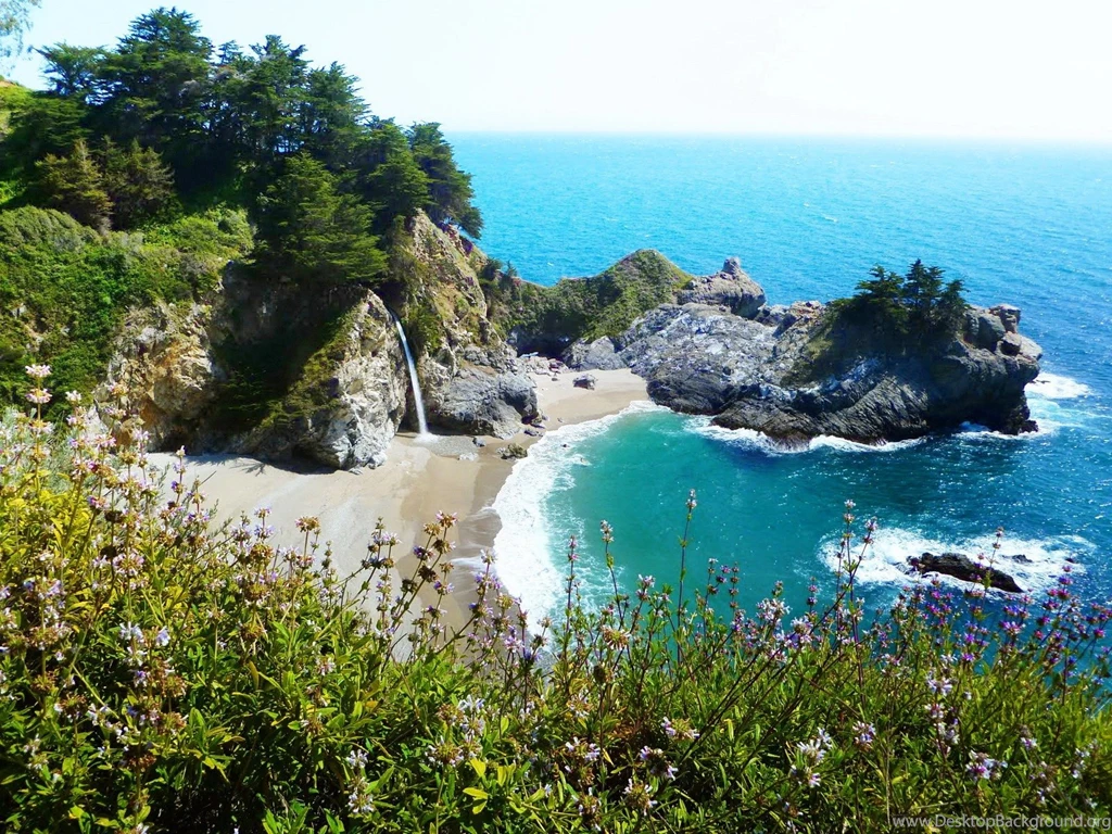 Waterfalls: McWay Falls Waterfall Flowers Bay Ocean Sands Fall ...