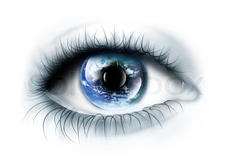 Planet Is In The Eye Isolated On A White Backgrounds