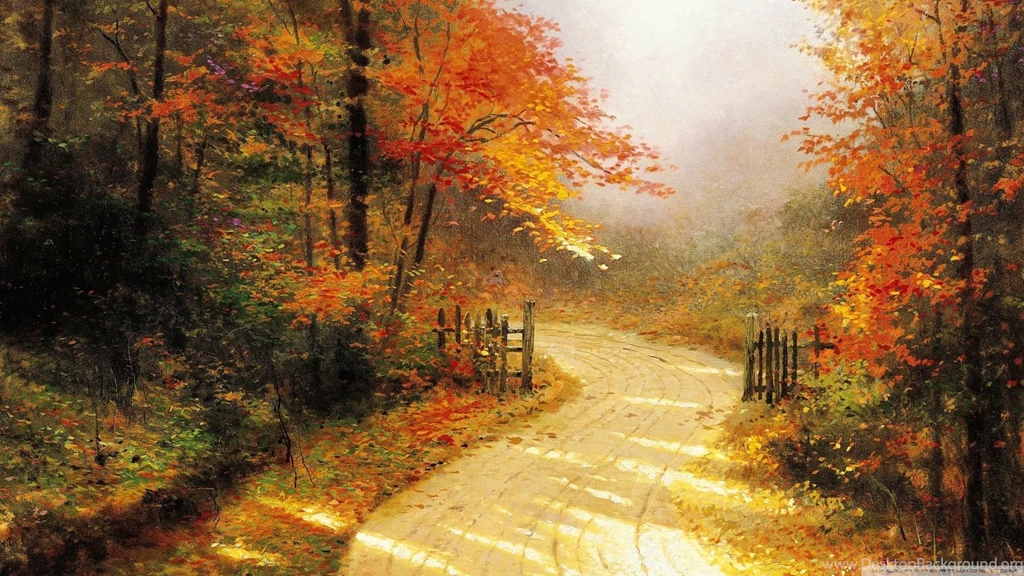 Autumn Lane By Thomas Kinkade Wallpapers