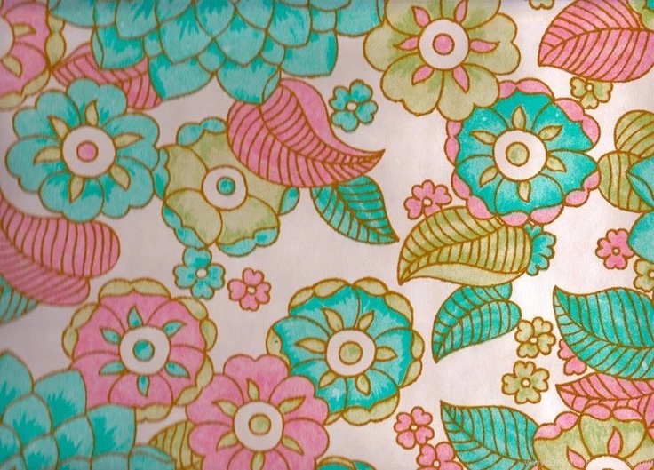 Vintage 1970s Wallpapers Pink And Turquoise Flowers