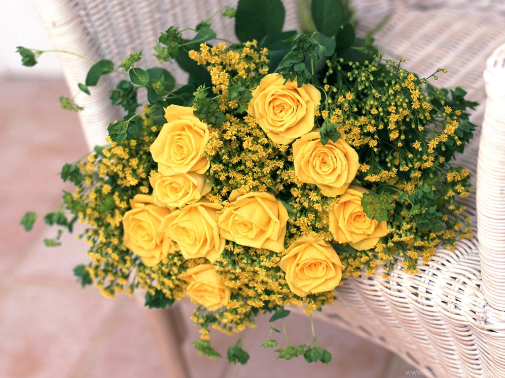 Wallpapers Rose, Bouquet, Yellow Roses And Small Blossoms Of Wild ...