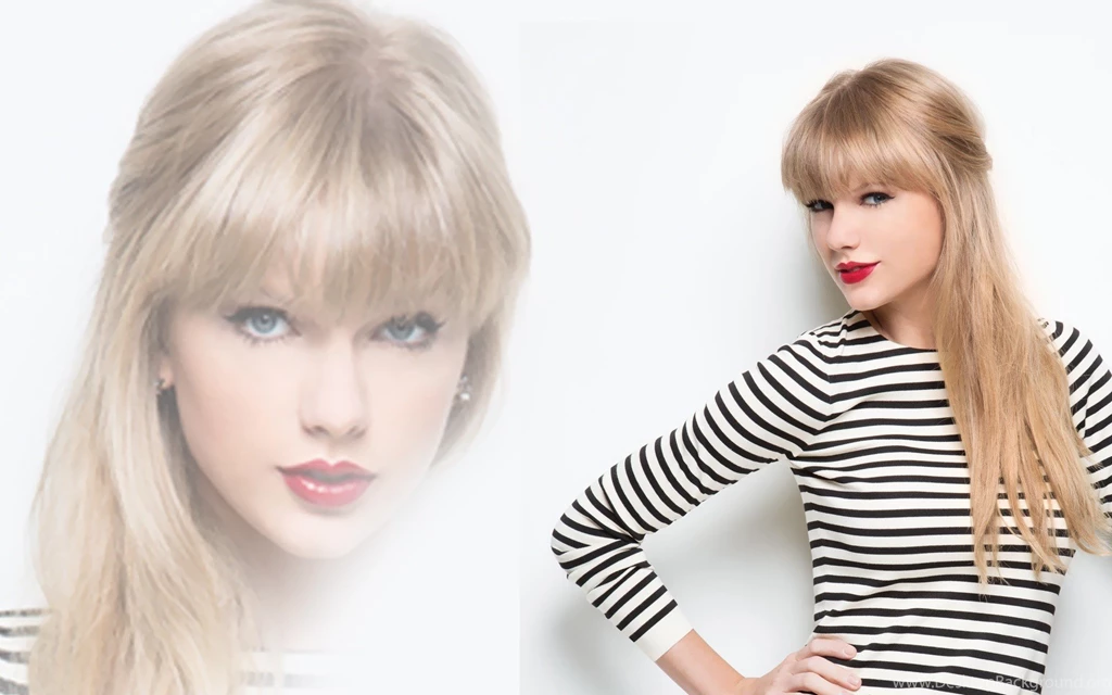 Taylor Swift In Black And White Tshirt With Red Lipstisk