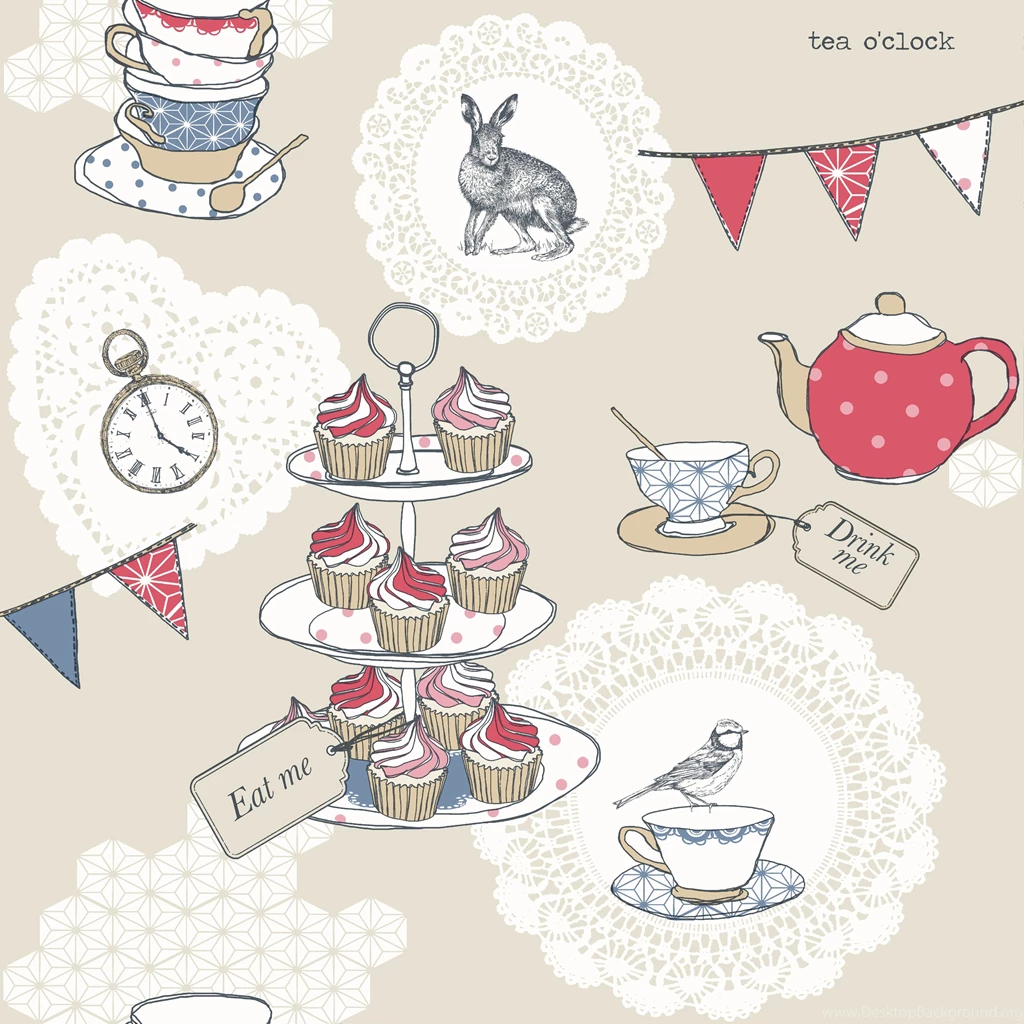 Tea Party Cream & Red Encased Glitter Wallpapers