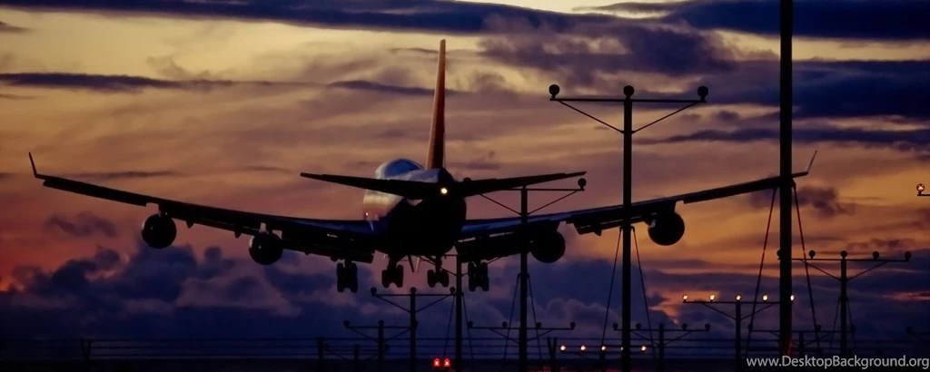 Download Wallpapers 2560x1024 Plane, Taking Off, Night, Light Dual ...