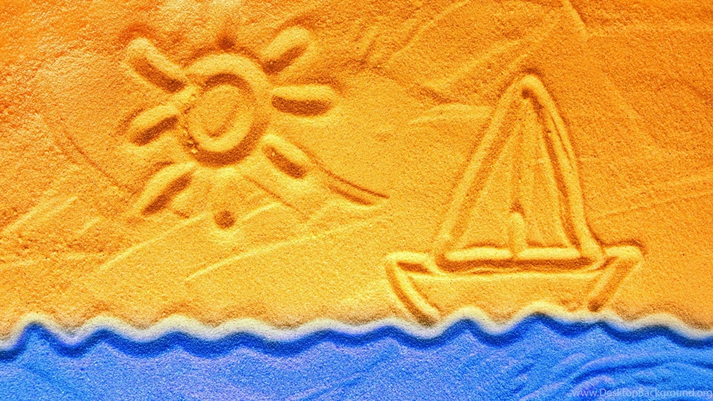 Wallpapers Sand Paint Art Sun Sea Boat Other 2560x1440