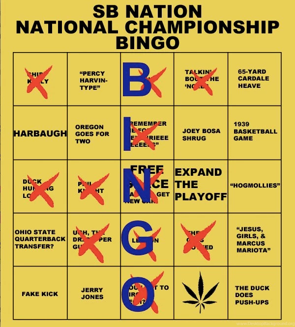 Come Play NATIONAL CHAMPIONSHIP BINGO, Ohio State Vs. Oregon ...