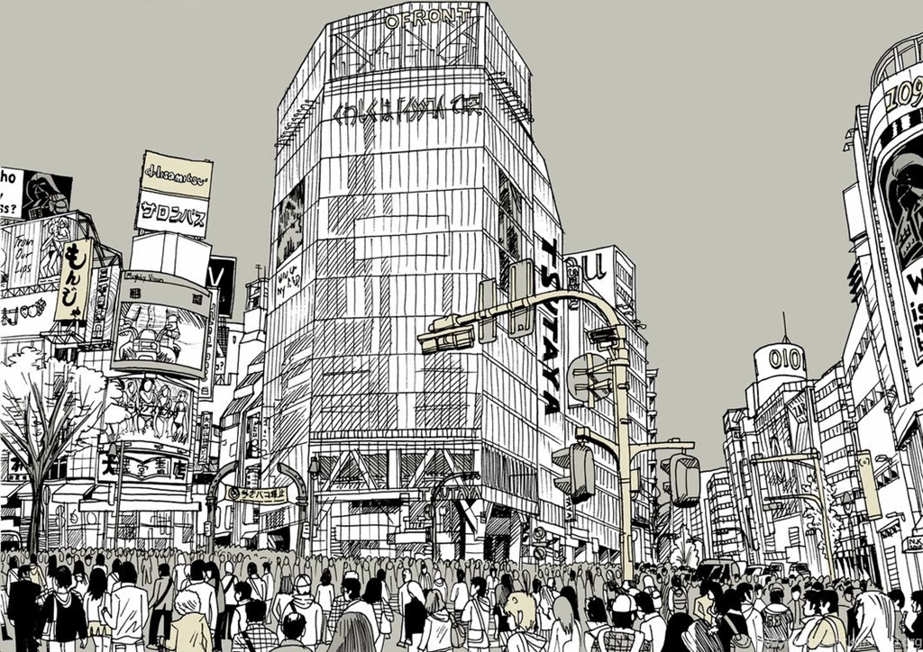 Shibuya Crossing Coloured By Fatlittlenick On DeviantArt