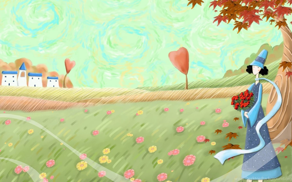 Waiting In A Bouquet Of Flower, Long Scarf Flying With Wind, When ...