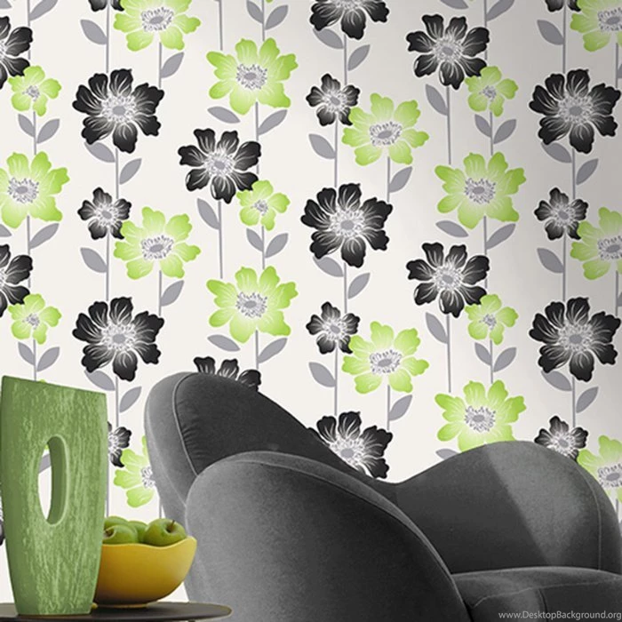 Coloroll Margarita Floral Wallpapers Lime Green / Black / Cream ...