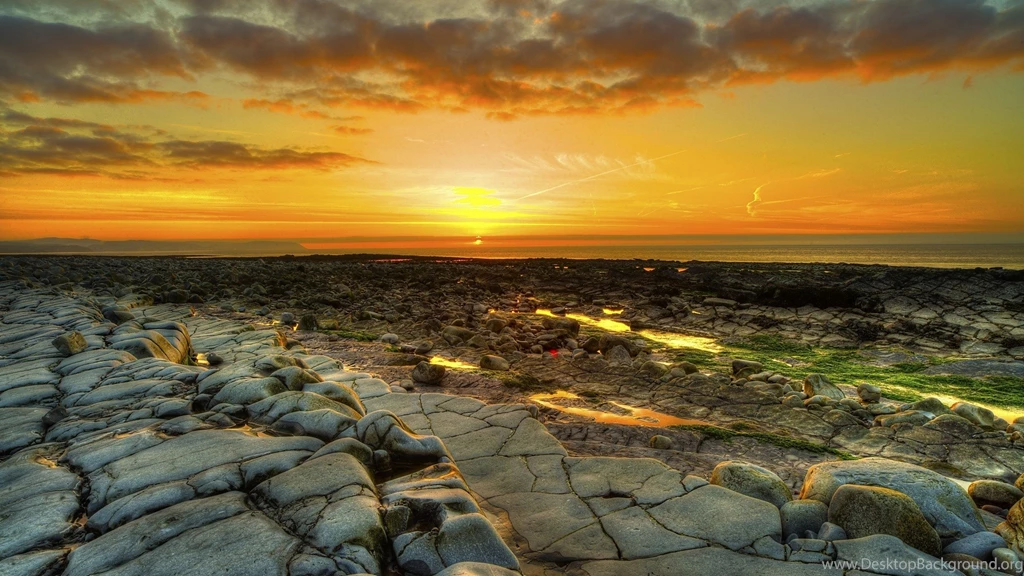 Beaches: Huge Rocky Beach Sunset Hdr Sea Rocks Shore Free ...
