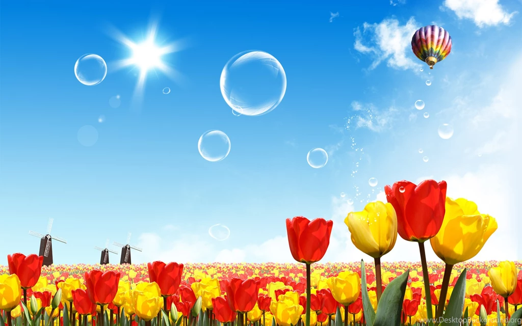 Tulip Field, Balloon, Sun, Bubble, Artistic, 1920x1200 HD ...
