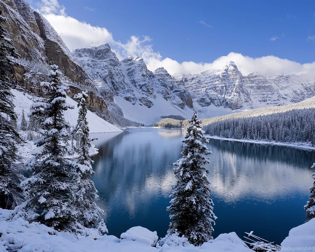 Winter, Snow covered Mountains And Trees, Icy Lake Wallpapers ...