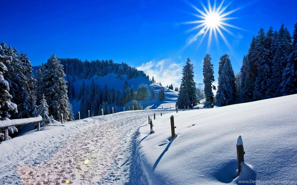 Snow Covered Mountain Road On A Sunny Day Wallpapers By ...
