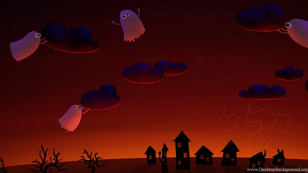 Download 1366x768 Halloween Cute Ghosts Village Wallpapers