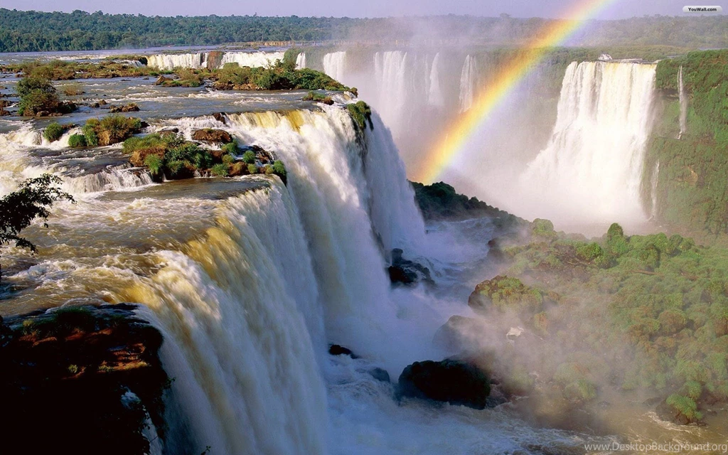 Rainbow Beautiful Real Waterfalls Wallpaper.