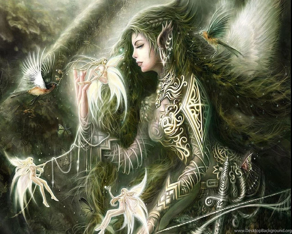 ELVEN MAIDEN WITH PIXIES WALLPAPER (