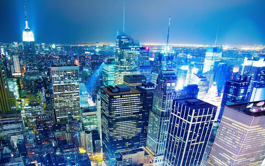 Bright Rockefeller Center Of New York City At Night