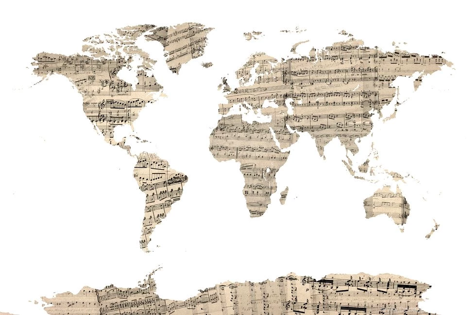 Old Music Sheet World Map   Wall Mural & Photo Wallpapers   Photowall