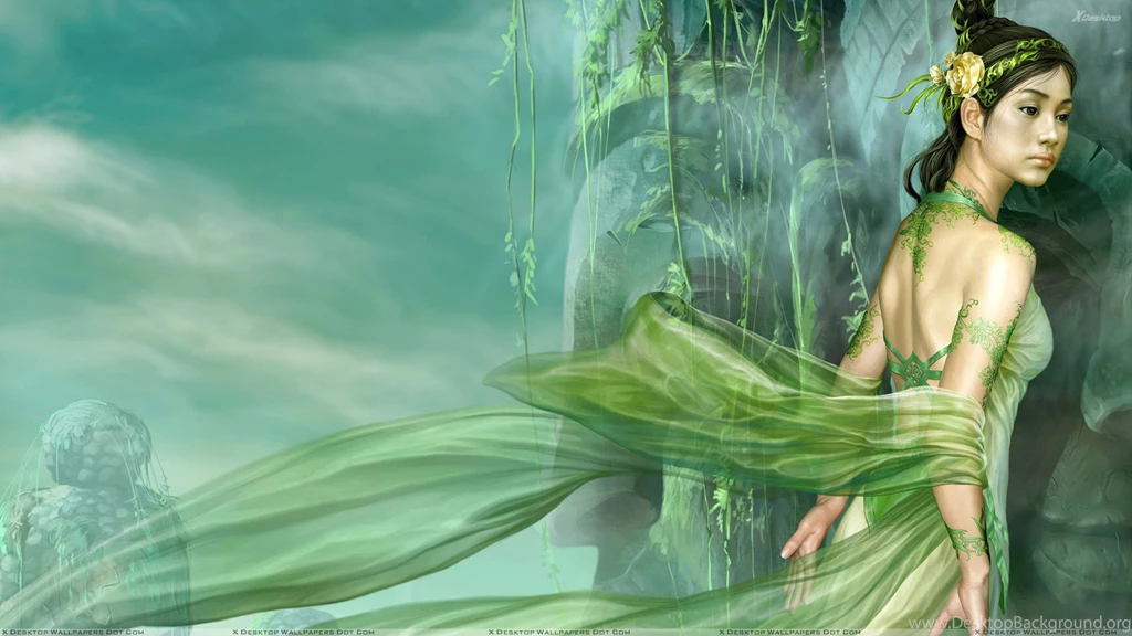 3d Girl In Green Dress Side Pose Wallpapers