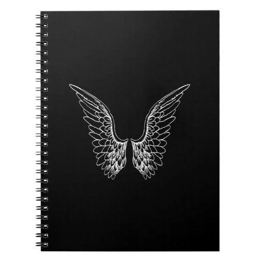 White Angel Wings On Black Backgrounds Spiral Notebook