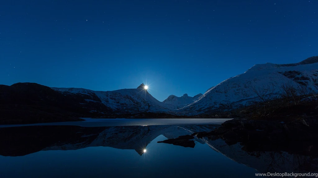Moon Shining Over Snowy Mountain Lake 4K Ultra HD Desktop Wallpapers