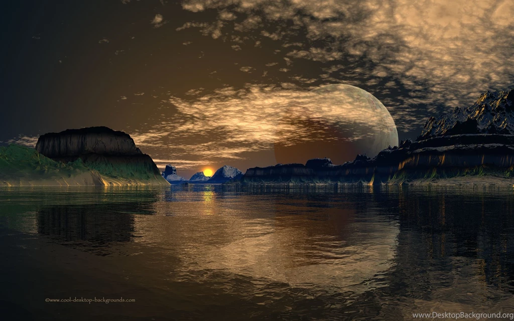 Big Moon Lake Landscape Desktop Backgrounds 1680x1050 Pixels