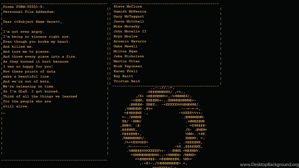 Science, Portal, GLaDOS, Ascii, Aperture Laboratories, Still Alive ...