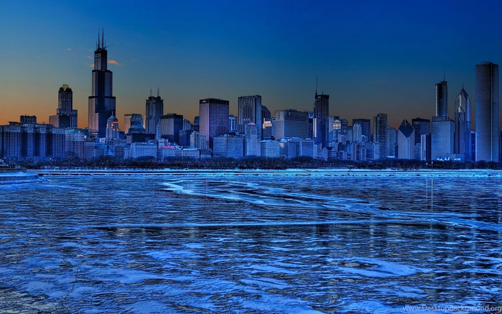 Ice Blue Cityscape Of Lakefront Chicago Hdr >> HD Wallpaper, Get ...