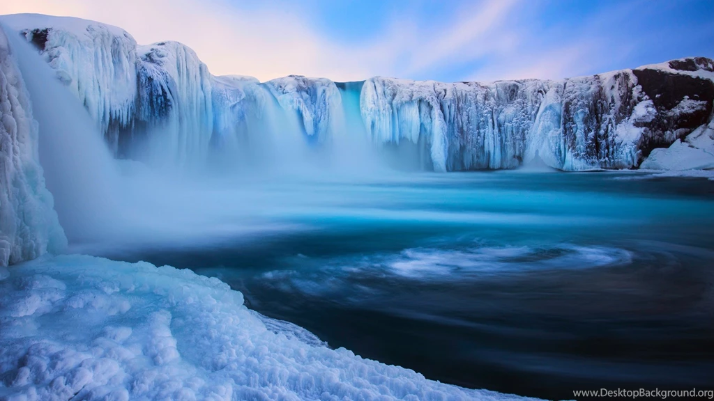 Iceland, Godafoss, Beautiful Waterfall, Ice, Snow, Winter, Blue ...
