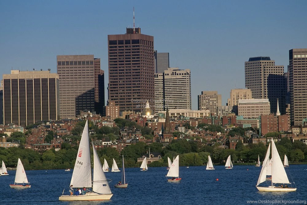 Massachusetts, Boston; Collegiate Sailing On Charles River; Back ...