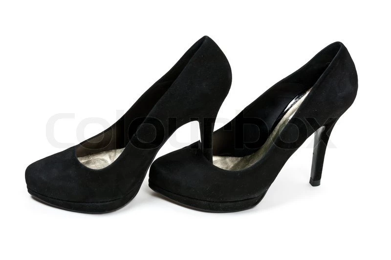 Pair Of Black Suede Women's High Heel Shoes Isolated On White ...