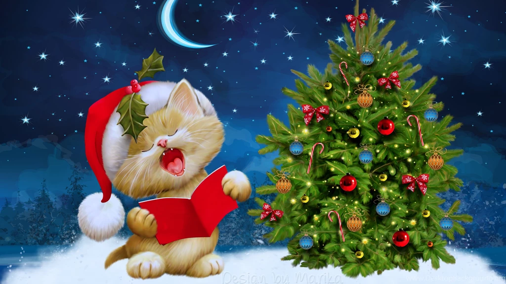 Download Wallpapers 3840x2160 New Year, Christmas, Cat, Card 4K ...