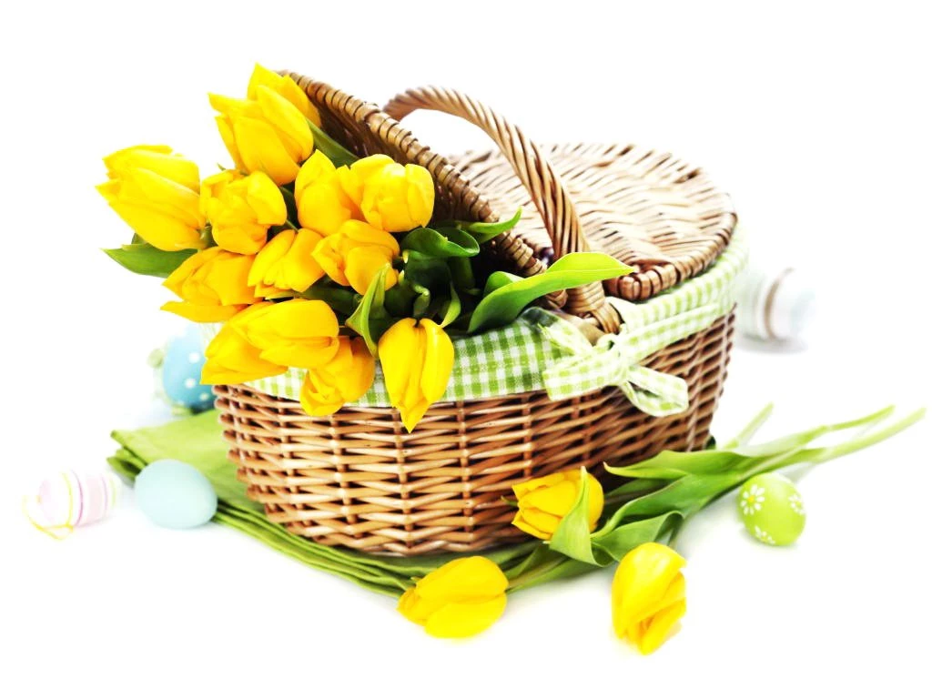 Beautiful Tulips Flower Bouquet In Basket Wallpapers
