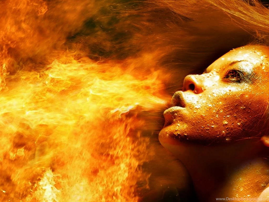 Wallpapers Fire Girl Breathing 1024x768
