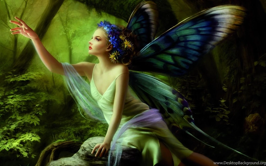 Download Wallpapers 3840x2400 Girl, Wings, Butterfly, Wood, Flowers ...