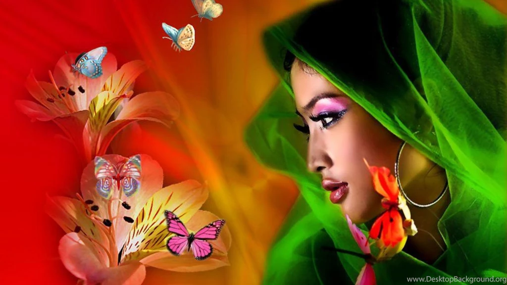 TANGERINE BUTTERFLY FANTASY GIRL WALLPAPER   (