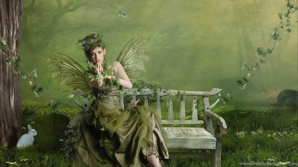 Green Butterfly Wings Girl Wallpapers